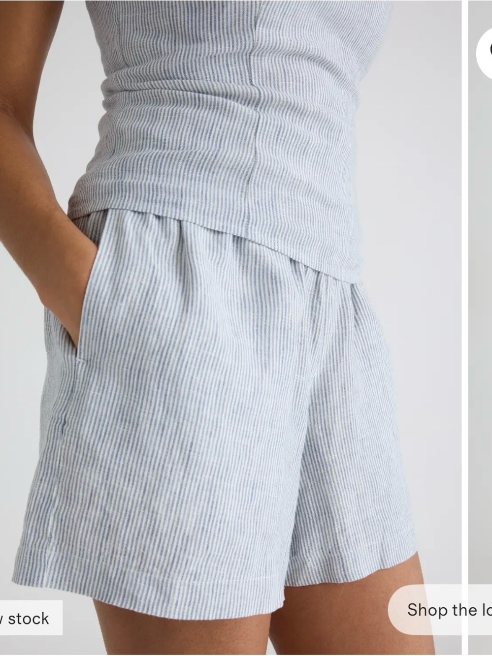 Quince Light Blue Pinstripe High-Waist Casual Shorts